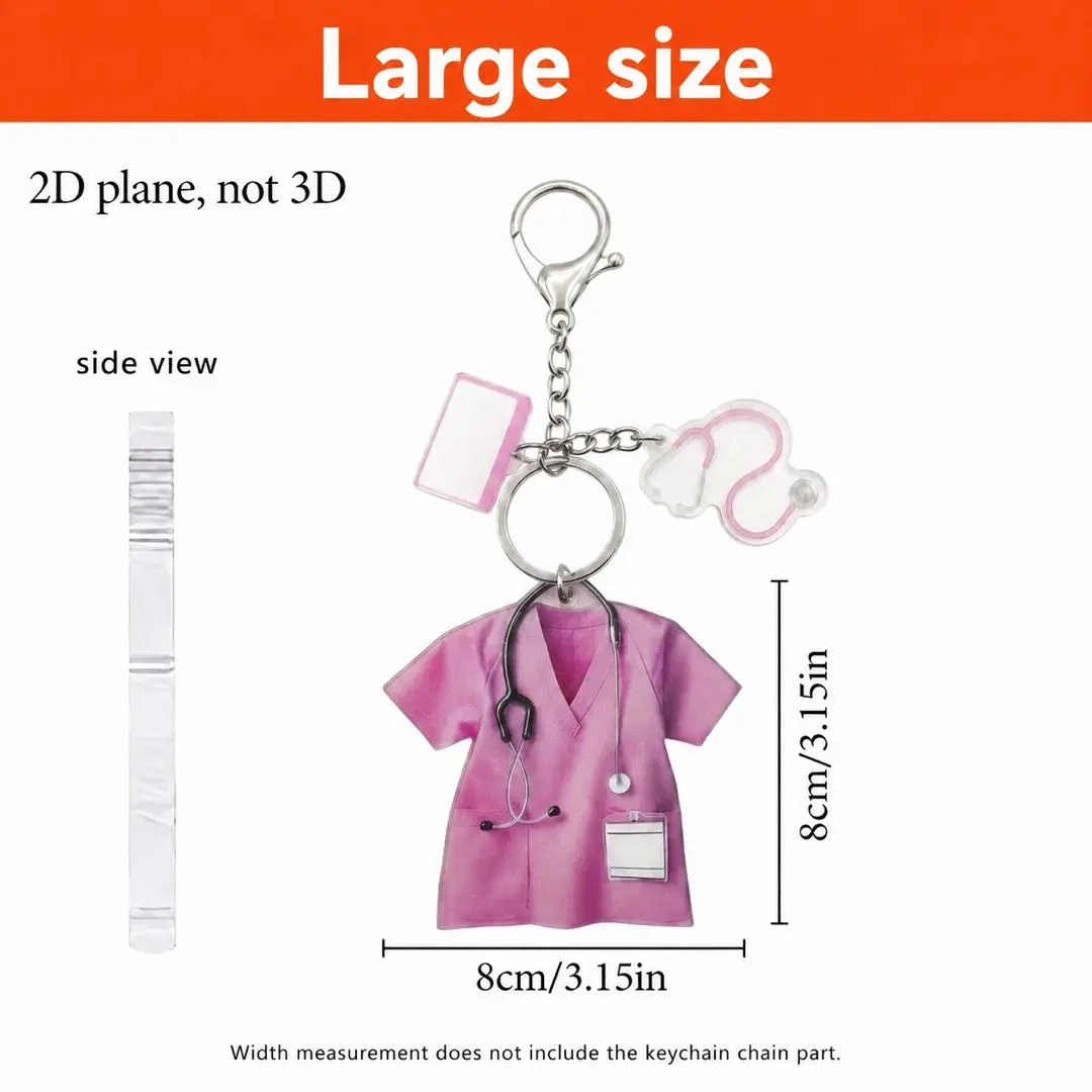 Scrub Top Nurse Keychain, Large Acrylic Accessory with Stethoscope Charm for RNs and Medical Professionals