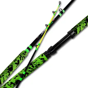Catfish Fishing Rods 7'6"/8'6"/10'Green Catfish Rod 1 count/2  Portable Travel Catfishing Rod Fishing Catfish Casting/Spinning Rod with Camo Eva Handle