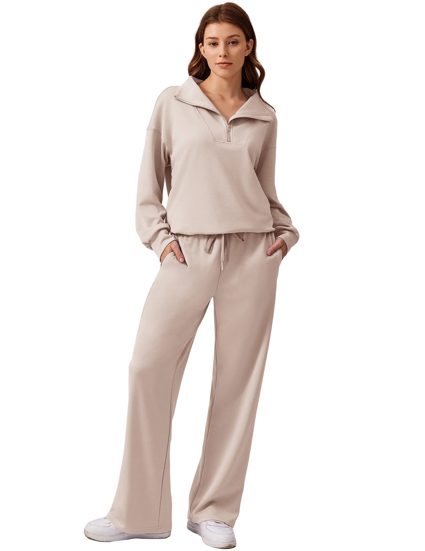 Pinspark Women's 2-Piece Sports Set - Long-Sleeved Half-Zip Cardigan Sweatshirt & Sports Pants, Thin, Runs Large, 2 Piece Sets Women, Everyday Wear, Running, Multiple Colors & Sizes