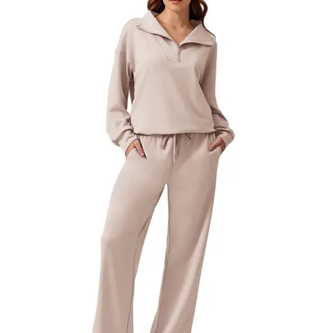 Pinspark Women's 2-Piece Thin Sports Set - Long-Sleeved Half-Zip Cardigan Sweatshirt & Sports Pants, Runs Large, Tops for Women, Stylish Wear, Everyday Wear, Running, Multiple Colors & Sizes, Stylish Women's Wear
