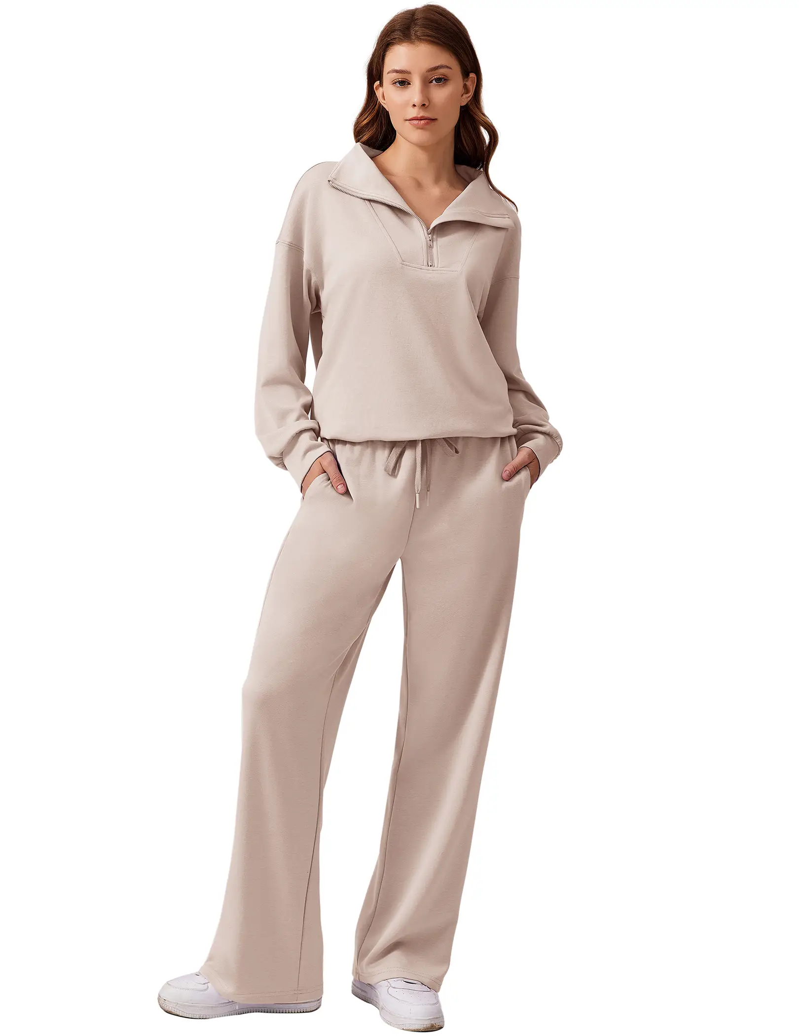 Pinspark Women's Two-Piece Sports Set Long-Sleeved Half-Zip Cardigan Sweatshirt Sports Pants Comfortable Wear Multiple Colors Sizes