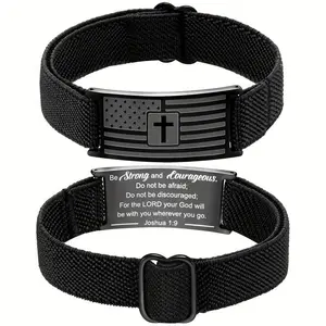 Easter Basket Stuffers -American Flag/Flag Cross Bracelet for Men Boys,Stainless Steel Bible Verse Bracelet Jewelry Gifts for Men Boys