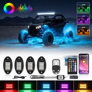 RGB LED Rock Lights 4 Pod 12V Waterproof Multicolor Underglow Kit With APP Music Mode For ATV UTV Truck Vehicle Accent Underbody Accessory