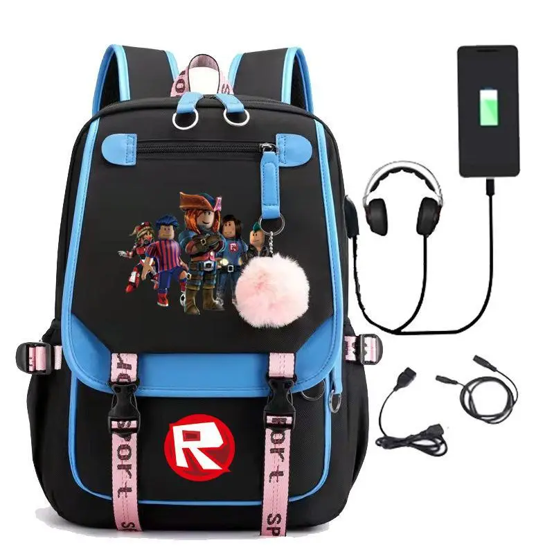 Roblox Game Merchandise Backpack with External USB Charging Port Large Capacity Laptop Backpack Unisex Middle School Student School Bag