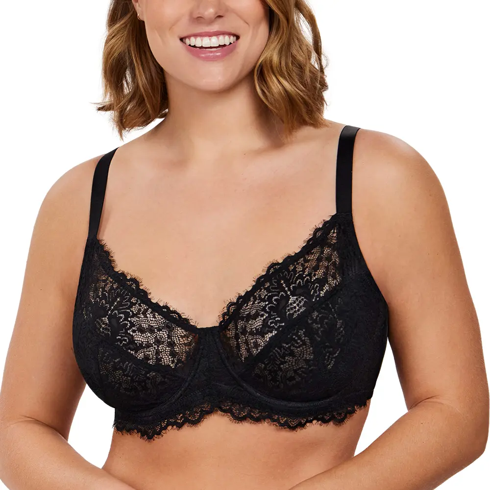HSIA Sunflower Floral Lace Unlined Unpadded Plus Size Underwire Full Coverage Minimizer Bra dealsforyoudays