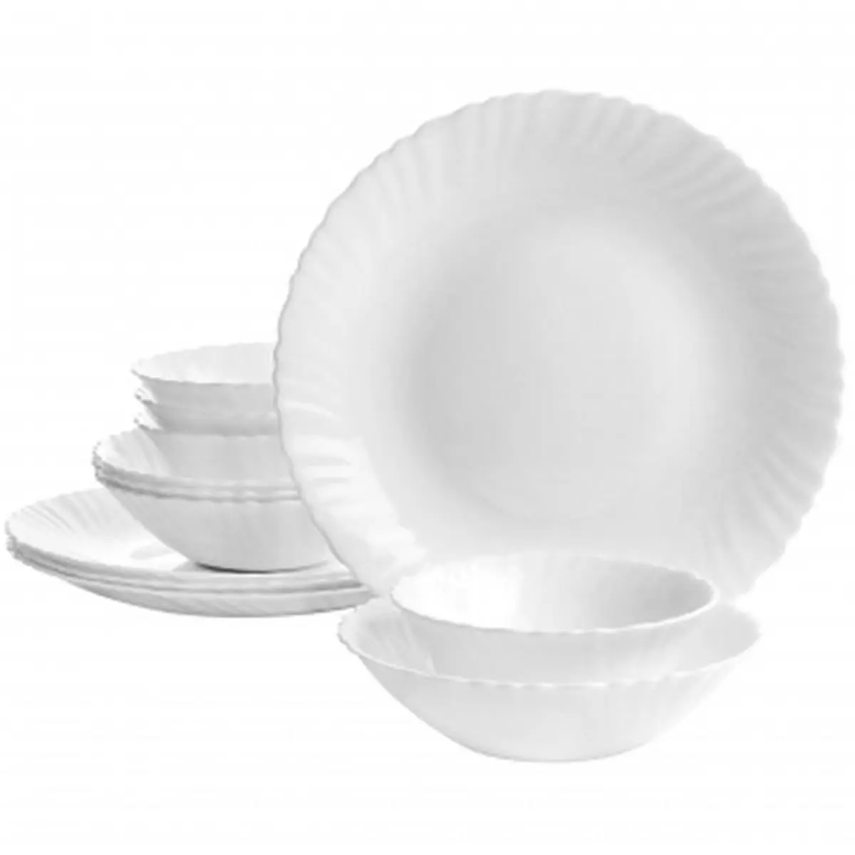 212 MAIN 12-Piece Gibson Ultra Radley Chip Resistant Tempered Glass Tableware Set - White, High-Fired, Scalloped Edge, Simple Look Dishware Sets