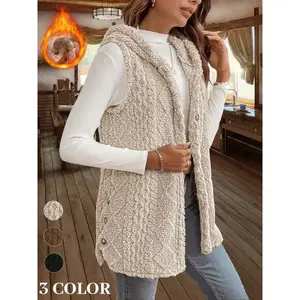 Women’s Fuzzy Sherpa Fleece Cardigan Jacket – Cozy, Warm, Sleeveless, Hooded, Button-Front, Thick Fleece-Lined Casual Everyday Shacket Coat