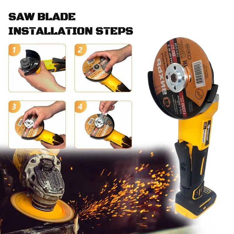 20V Brushless Cordless Angle Grinder 125mm Kit with 2 Batteries & Charger, Heavy Duty Cutting Grinding Power Tool for Metal Wood Rust Removal