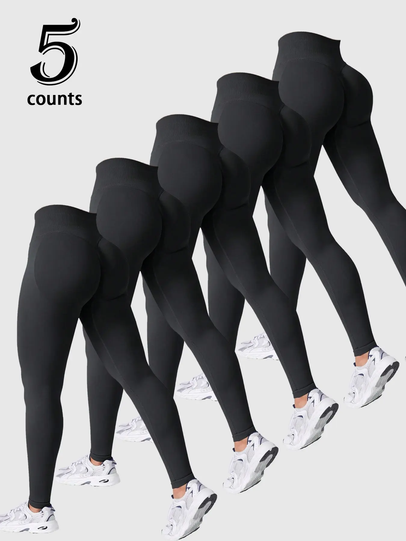 5 Pcs Women High-Waist Seamless Yoga Pants, Soft Elastic Ribbed Compression Sport Tight, Adjustable Waistband, All-Season Fitness Wear, High Waisted Leggings, Fitness Sports Pants, High Waist Activewear, Activewear for Fitness