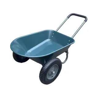 2 Wheel Wheelbarrow, Dual Wheel Barrow with  Pneumatic Rubber Tires, 500 lbs Capacity Garden Yard Cart for Gardening Tool, Moving Soil, Wood, Gravel, Mulch