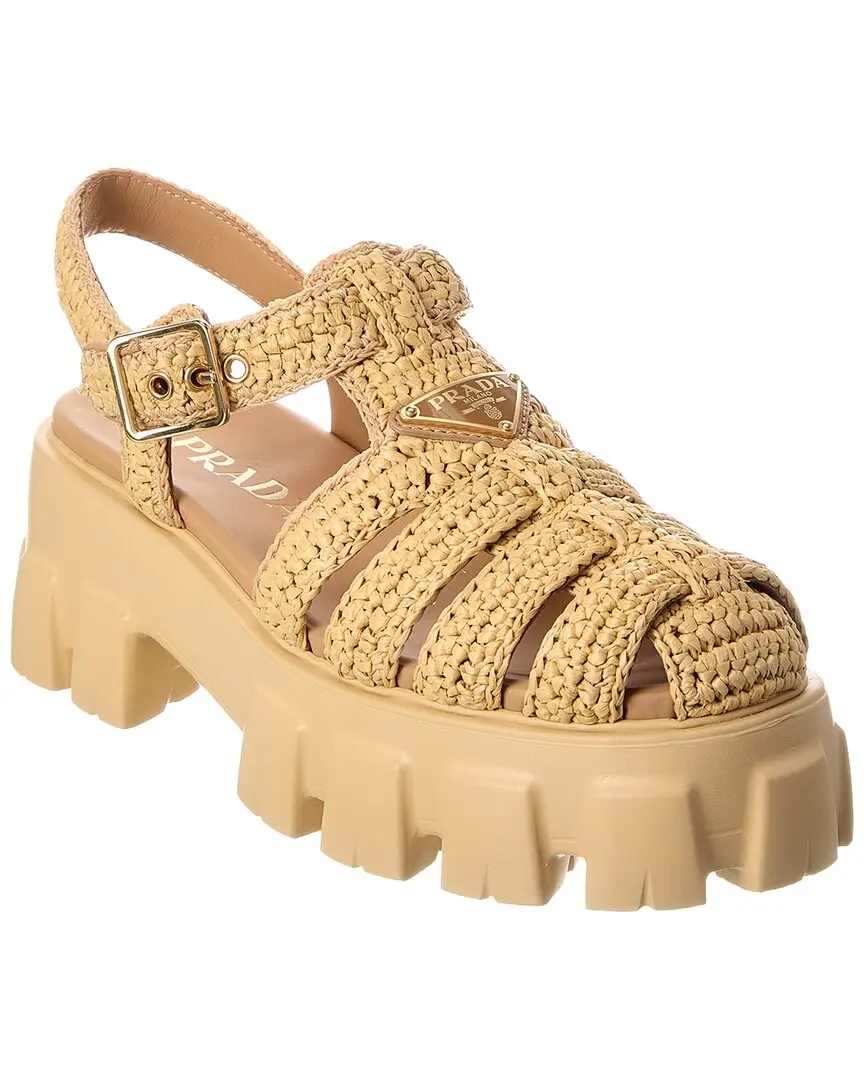Prada Logo Raffia Sandal