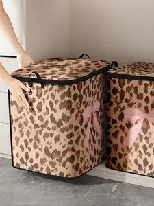 Random Leopard Print Clothes Storage Bag, Large Capacity Clothes Storage Box with Handle, Foldable Clothes Organizer for Home Bedroom, Space Saver Bags