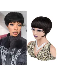 Short Pixie Cut Wig 100% Human Hair, 5-Inch Elegant Bobo Head, Full Cap Short Hair for Women, Youthful Look, Fashionable False Hair