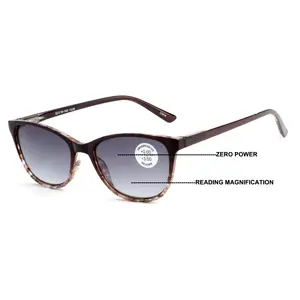 Women Marble Print Tinted Progressive Reading SunGlasses - Zero Power On Top UV