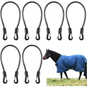 6 Pcs Horse Blanket Leg Straps, Elatic Horse Blanket Leg Straps Replacement with Duble Ended Clips, 20 Inch Horse Rug Tail Strap, Winter Horses Supplies (Medium)