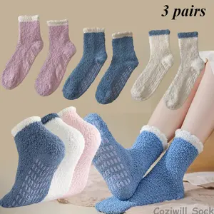 3 Pcs Women's Plush Coral Fleece Socks Sleeping Socks Non Slip Floor Socks Beauty & Personal Care