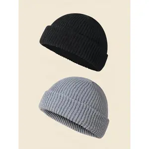 Men's Solid Color Knit Beanie Hat, Casual Street Soft Comfortable Beanie Cap for Fall & Winter, Fashion Accessories for Daily Wear