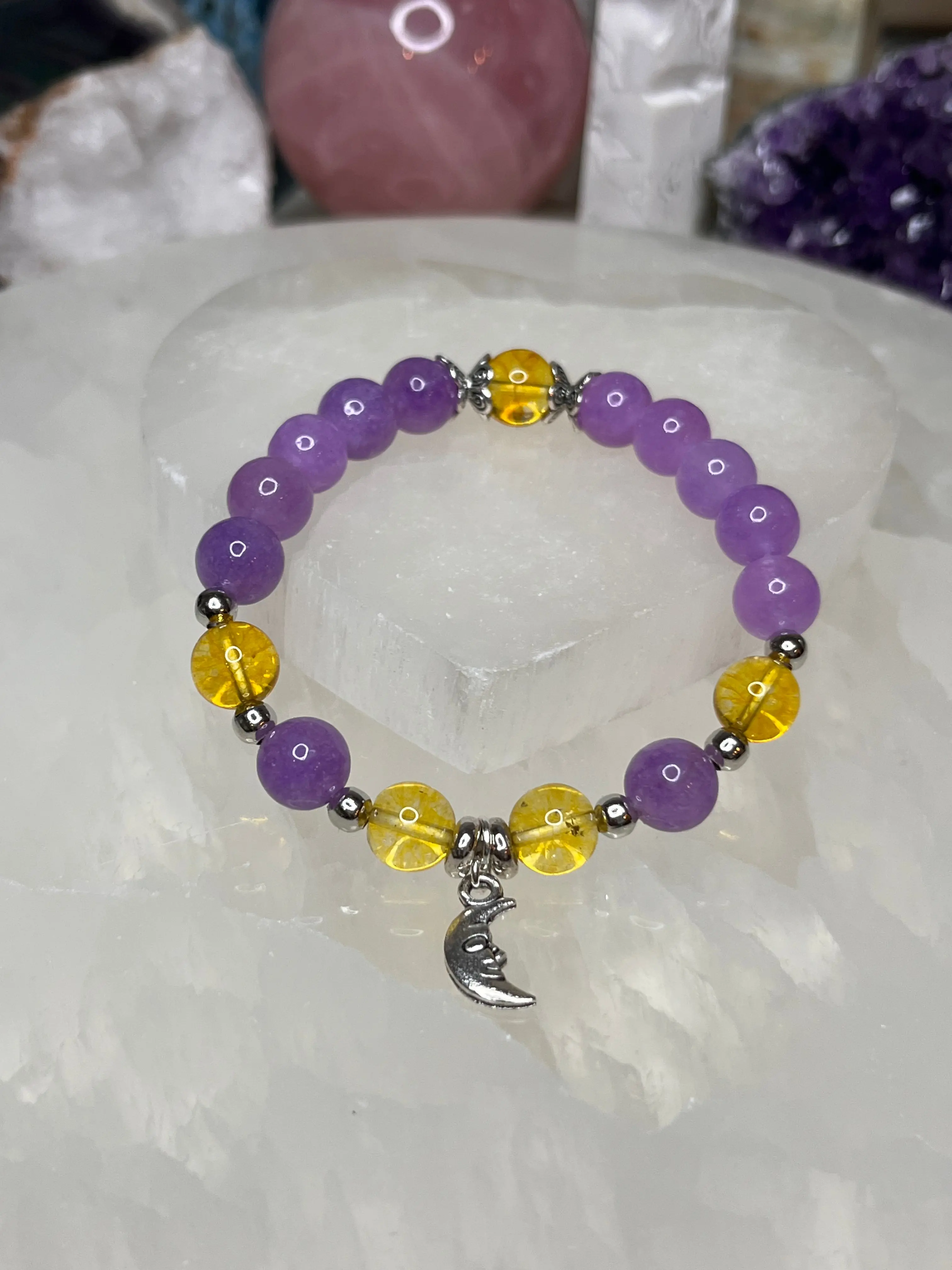 Genuine Lavender Amethyst & Citrine Crystal Bracelet