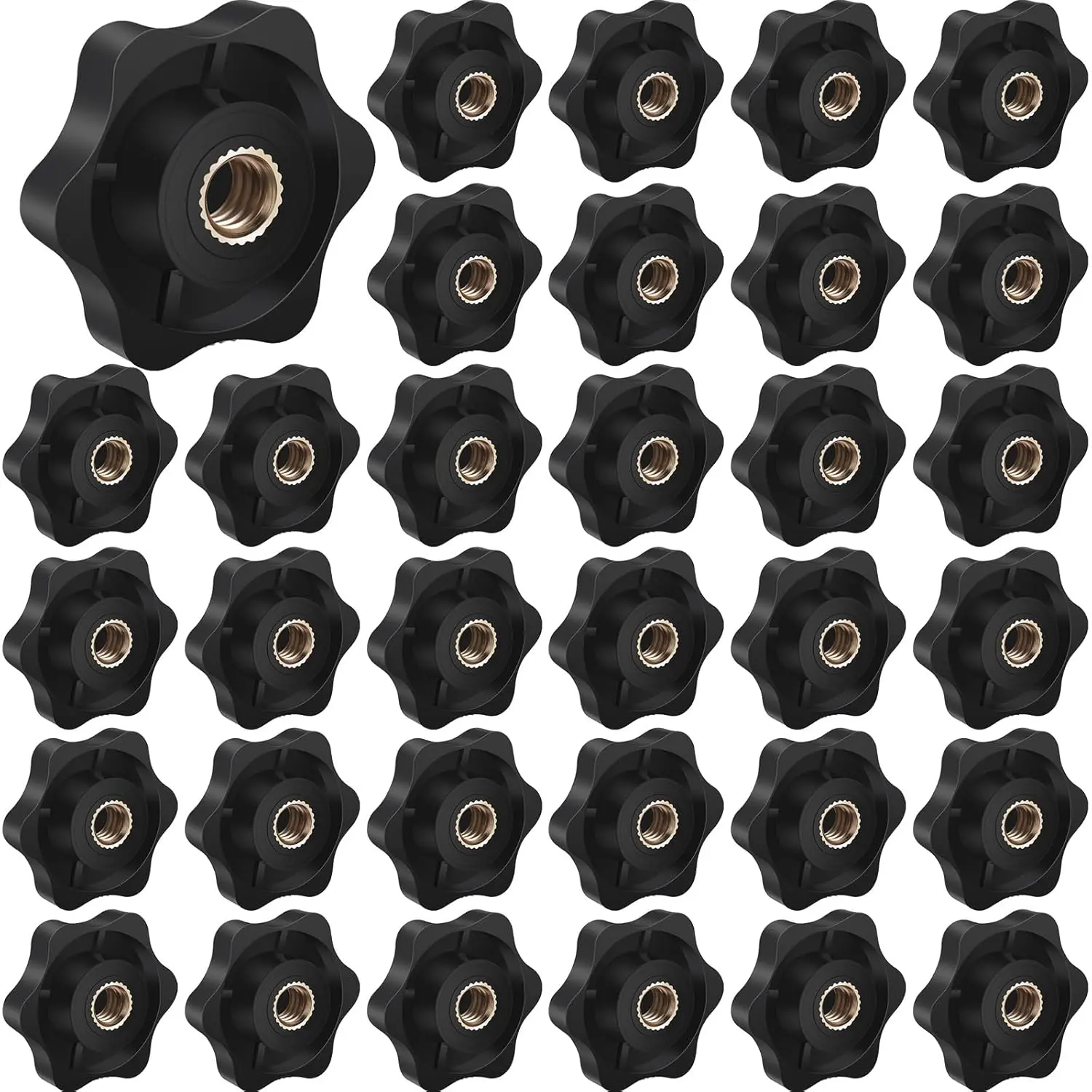 30 count Female Threaded Knob Black Plastic  Thru  Nuts Clamping(6 ,1/4"-20)