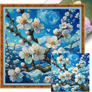 Full Embroidery cotton Thread 11CT Printed Pear Blossom Cross Stitch 39x39cm
