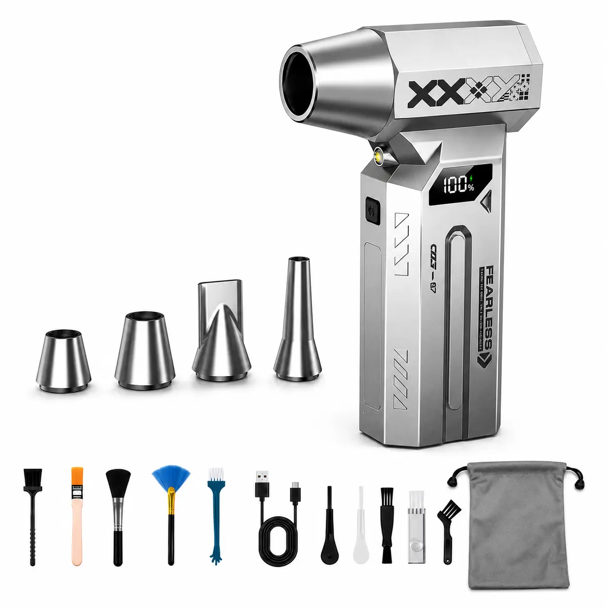 Compressed Air Duster, Cordless Jet Fan Blower for Keyboard, PC, Car & Outdoor Cleaning, Mini Electric Air Blower with Attachments