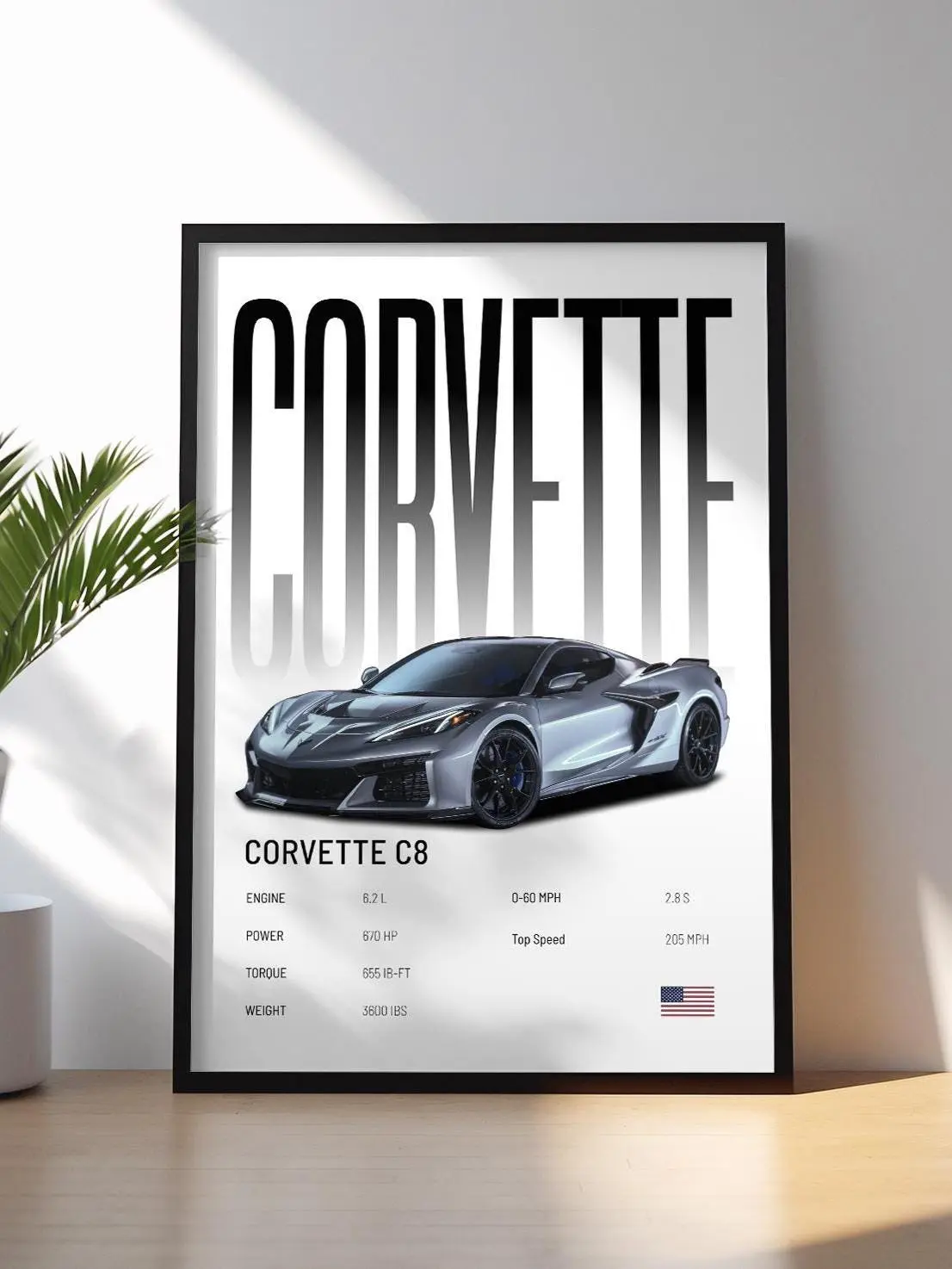 Corvette C8 Poster | Car Print | Hyper Car Poster | Super Car Print | Art Print | Car Poster | Home Decor | Wall Decor