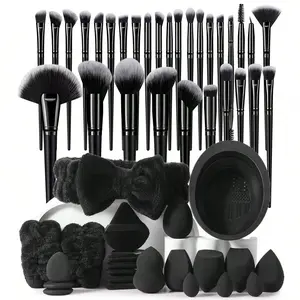 52PCS Makeup Tools Set Including:30PCS Makeup Brush Sets,6PCS Makeup Sponges,3PCS Mini Makeup Sponges,6PCS Triangle Powder Puffs,3PCS Mini Air Cushion Powder Puffs,1pc Hairband,2PCS Hand Bowl Strap,1pc Makeup Brush Cleaning Tools