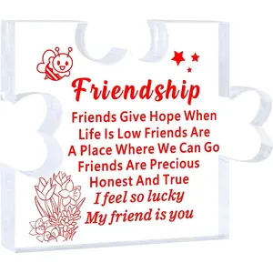 Friendship Puzzle Shaped Acrylic Ornament, 1 Count Friendship Gift, Birthday Gift for Friend, Decorative Sign for Home Office Desk, Gifts for Women Best Friend, Novelty Decor, Acrylic Desktop Decoration