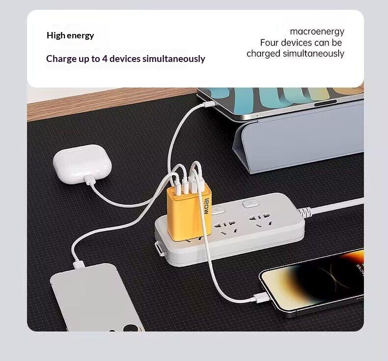 Portable Fast Charger, Type C/USB A Dual Ports Adapter,4 in 1 Fast Charging Cable & Data Sync, C Chargers Fast Charging 10 Foot, Fast Phone Charger, Mechanical Style Multi-Function Cable (2PCS)