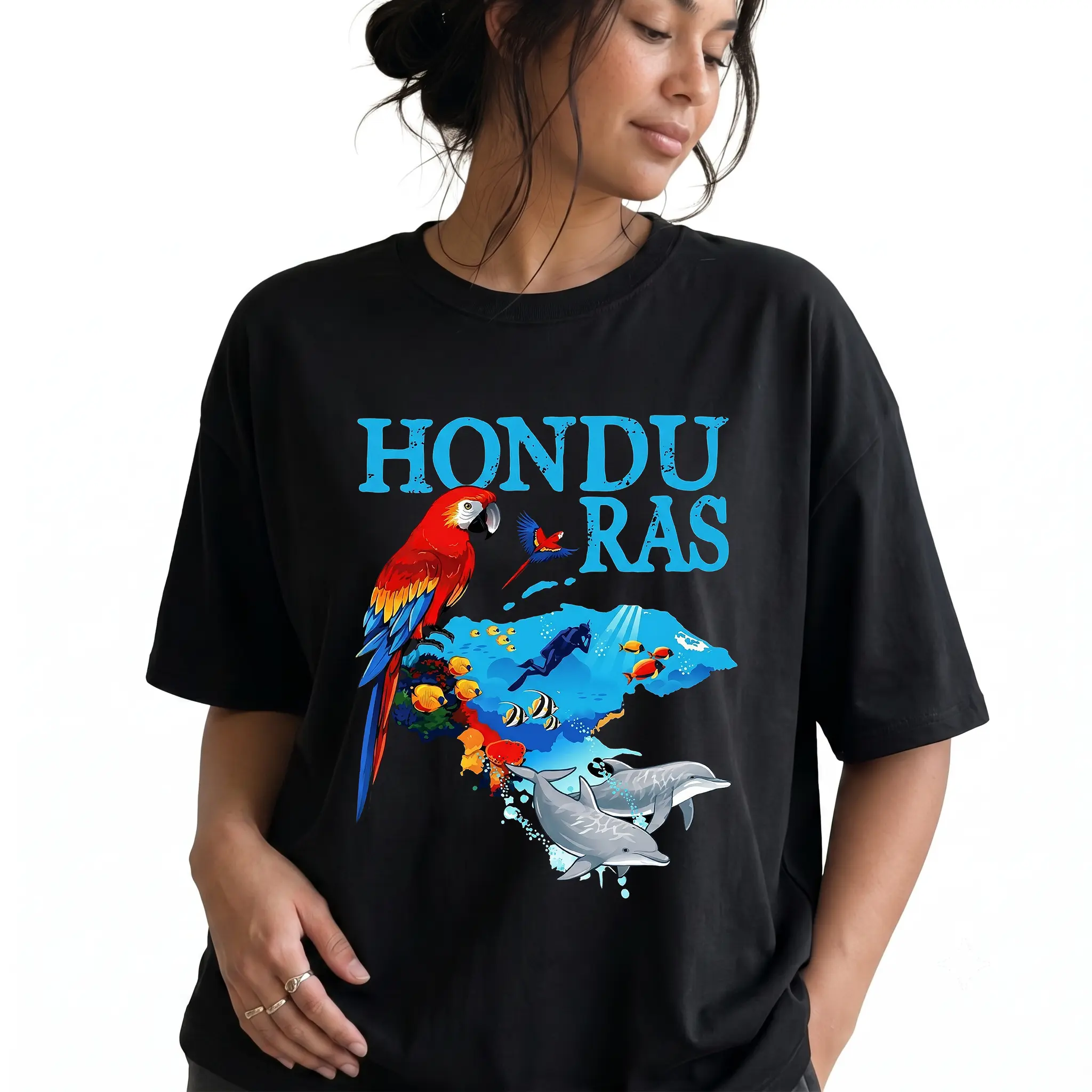 Honduras Parrot Print Women'S Short Sleeve Round Neck T-Shirt