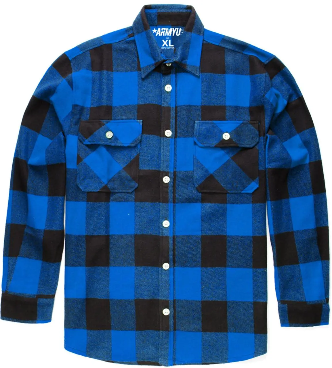 Men's Extra Heavyweight Flannel Shirt, Classic Buffalo Plaid Cotton Long Sleeve Button Down for Casual Outdoor Work, Menswear, Top, Traditional, Full Sleeve, Buffalo Check, Warmth