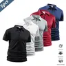 Men's 5-Pack Fitted Cut Light Short-Sleeve Polo Shirts - Button-Front, Quick Dry Sweat-Smart Fabric, Contrast Trim, for Golf, Smart Casual Travel