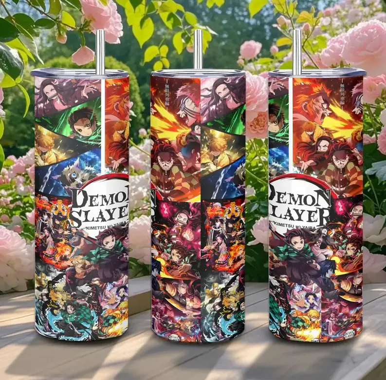 [Dark Fantasy, Anime Action & Hashira Aesthetic] 20oz Demon Slayer Tumbler, Stainless Steel Travel Mug, Insulated Cup - with Straw Lid & Gift Box