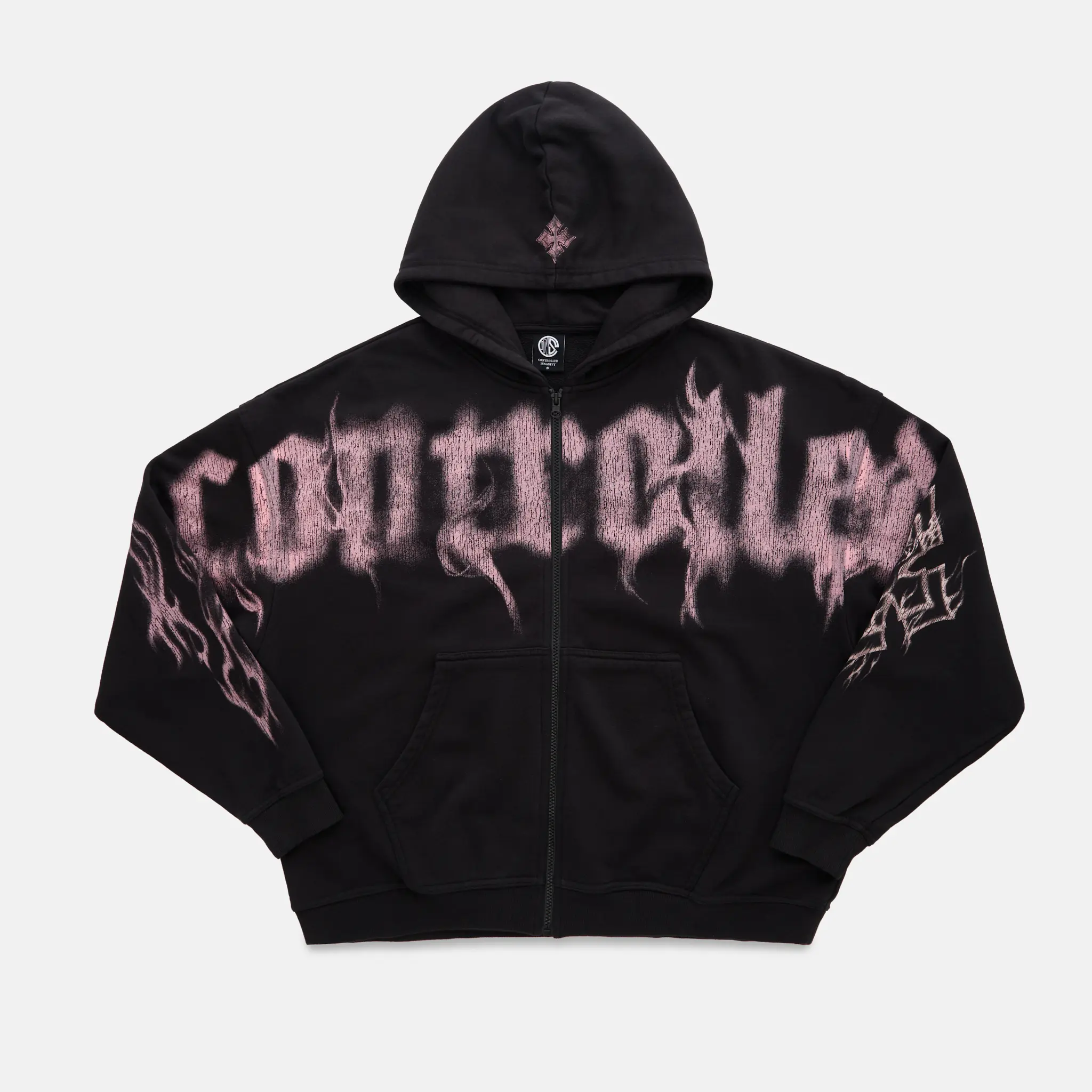 Ghost Zipup Pink | Controlled Insanity | 470 GSM Smoke Zip-Up Hoodie | Gym Streetwear Oversized Black