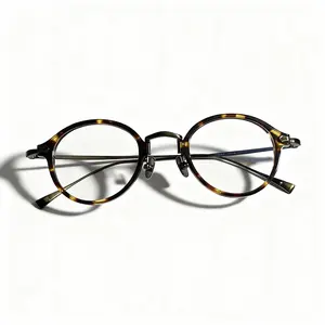 FIANPOR Brown Round Eyeglasses Frame with Stylish Saffiano Pattern Comfortable Durable Design for Everyday Use