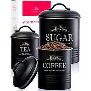 Matte Black Kitchen Canisters for Countertop - Set of 3 - Airtight Coffee  Sugar Container Set - Country Rustic Farmhouse Canisters Sets for the Kitchen