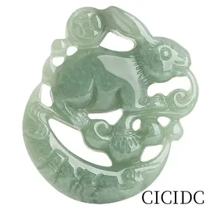 Wealth Rabbit Natural Green Jade Pendant Necklaces for Women Men,  Hand-carved  Jewelry Choker Necklaces for Lovers Friends Gifts