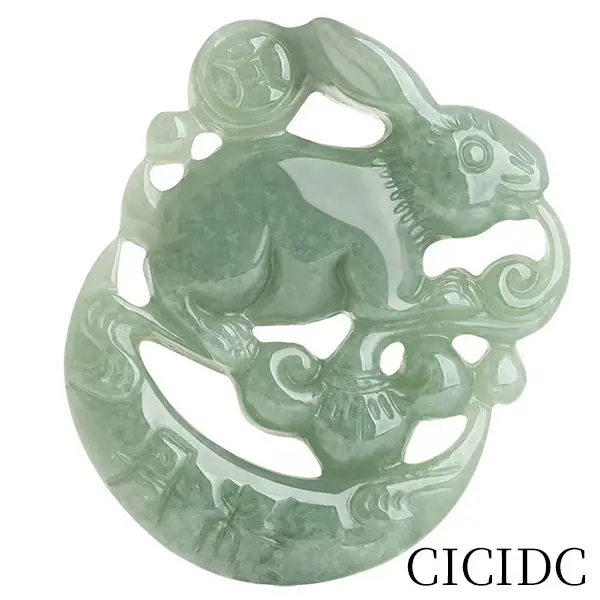 Wealth Rabbit Natural Green Jade Pendant Necklaces for Women Men,  Hand-carved  Jewelry Choker Necklaces for Lovers Friends Gifts