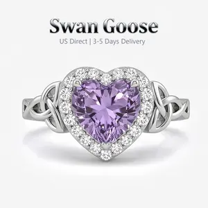 S925 Sterling Silver Purple Heart-Shaped with Protection Celtic Knot Ring for Women, Ideal for Birthdays, Valentine's Day, Birthdays Jewelry tiktokshopspringglowup