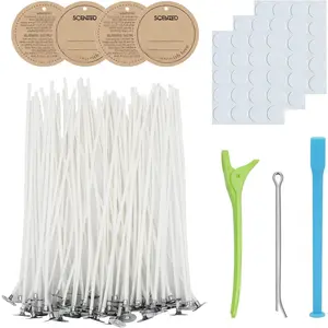 Candle Wick Kit - 60 Cotton Wicks with Candle Making Tools (Thick 4"+6"+8")