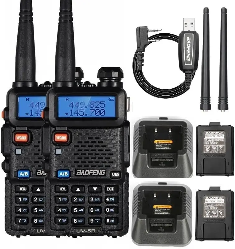 Baofeng UV-5R Ham Radio Long Range UV5R Handheld Dual Band Rechargeable Two Way Radio Walkie Talkies for Adults with Programming Cable，Acoustic Tube Earpiece for Survival Gear Hunting,2Pack