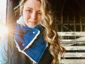 Elizabeth Cowboy Cowl- Blue & Black Knit Design, Soft Fabric, Ideal for Cold Weather Wear