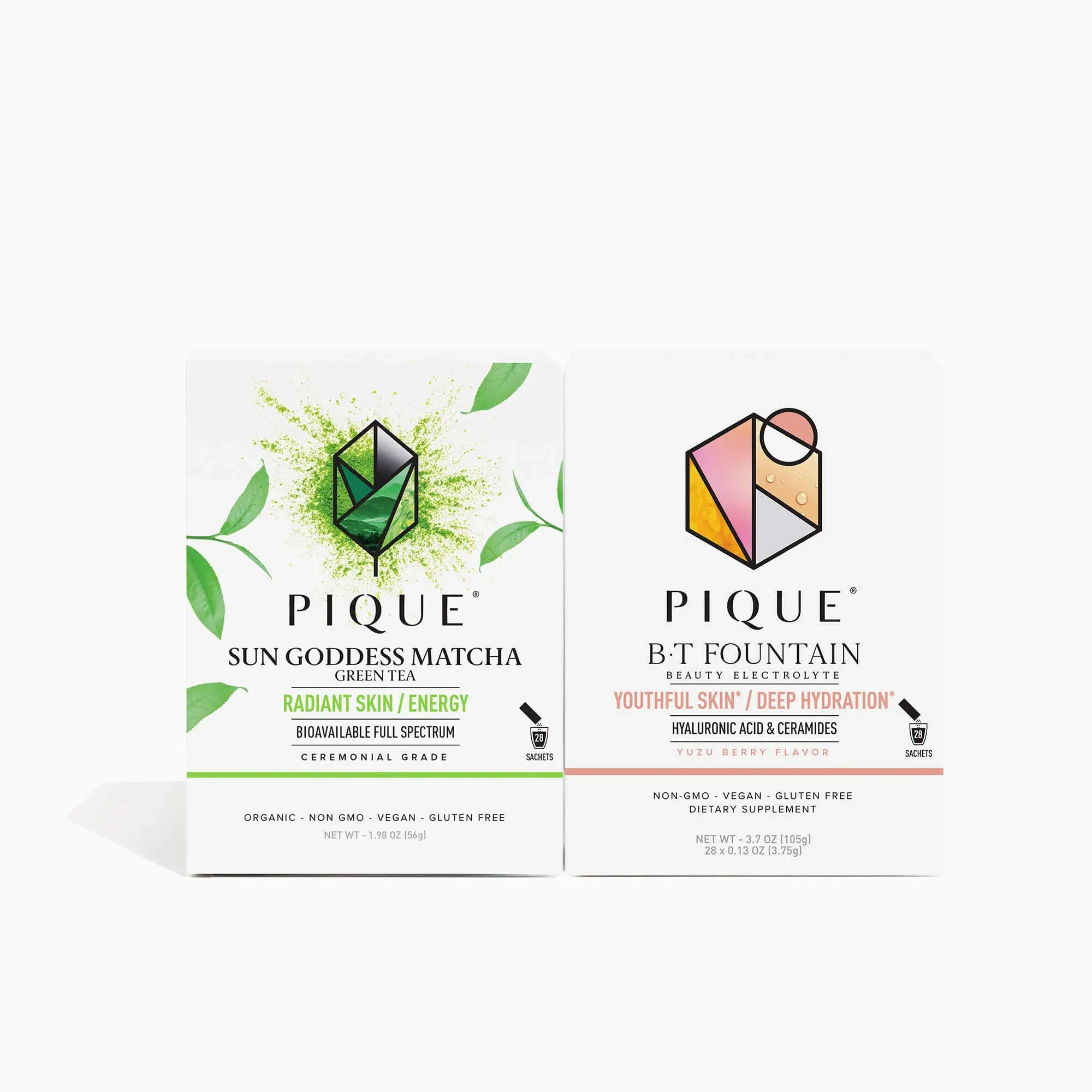 Pique Life Radiant Skin Duo Protocol - Sun Goddess Matcha and B•T Fountain - 56 servings