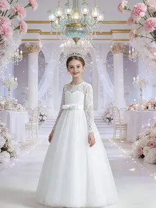 Princess Girl Dress with Belt Detail, Long Sleeve Tulle Skirt for All Seasons, Perfect for Special Occasions & Birthday Parties, Princess Seraphina Dress