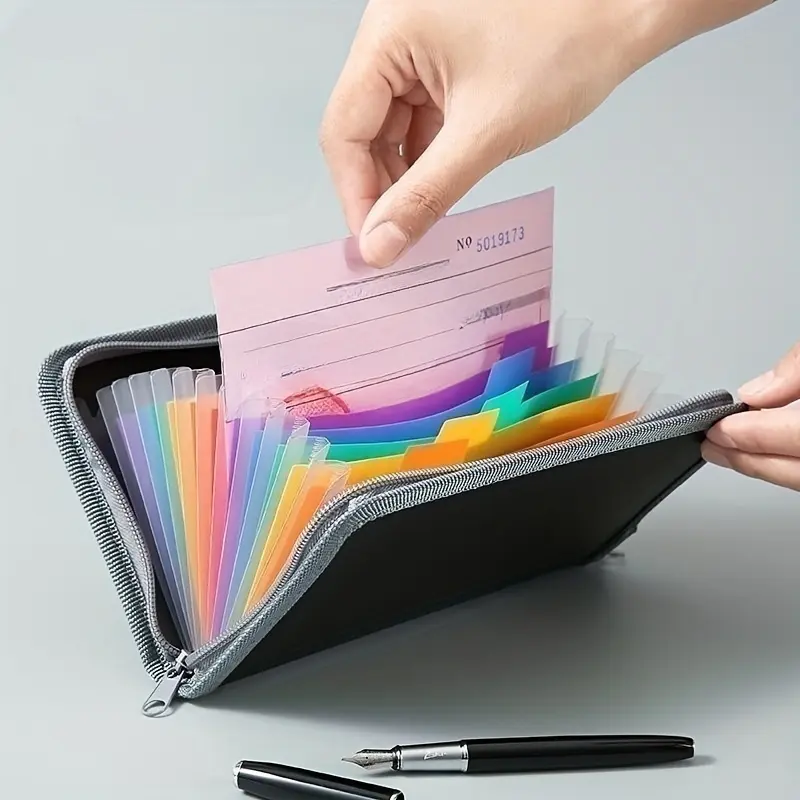 1pc Expanding File Folder, Multi Pocket Folder, Zip Rainbow Organ Portable File Bag, 13 Pockets File Holder Organizer, A6 Size Paper Document Receipt Organizer Accordion Filing Folder, Accordion Folders For Classroom, Home, Office And Travel