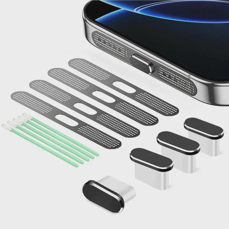 4Pcs USB-C Dust Plug & Metal Speaker Mesh with Cleaning Kit, Type-C Port Cover Phone Accessories for iPhone 16 & 15 Series
