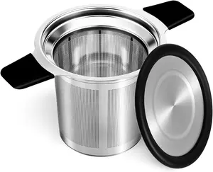 Stainless Steel Tea Infuser & Coffee Filter - Fine Mesh, Heat-Resistant Handles, Lid, Tray for Cups, Teapots