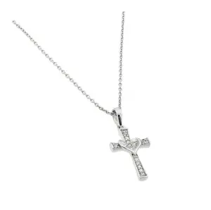 Real Silver 925 Clear CZ Cross Pendant Necklace