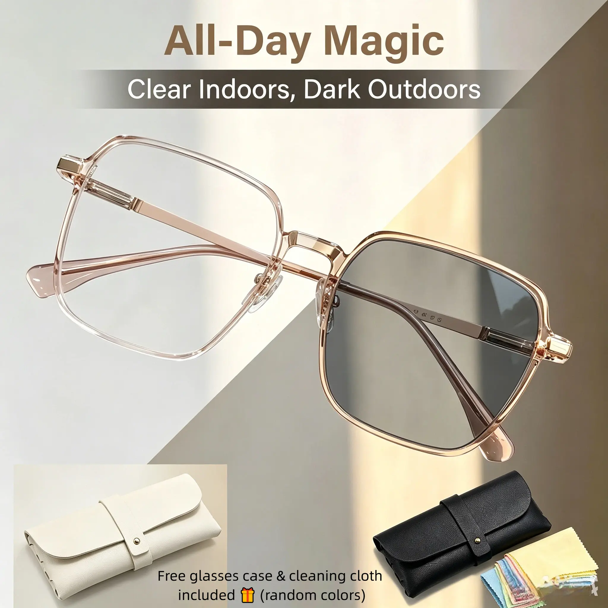 Photochromic Metal Frame Daily Wear Glasses, ViralStylish Comfortable Optical Eyewear, Auto ColorChanging UV Protection Clear Lens, LightweightDurable Slim Metal Frame Structure, Soft Non-Pressure All Day Wearing Shades, Work DrivingOutdoor Daily Life