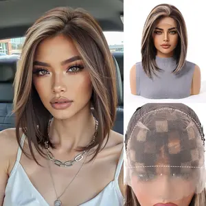 New 13*6 Full Head Lace Wig for Women, European and American Style, Bob Cut, Dark Brown, Summer Short Style
